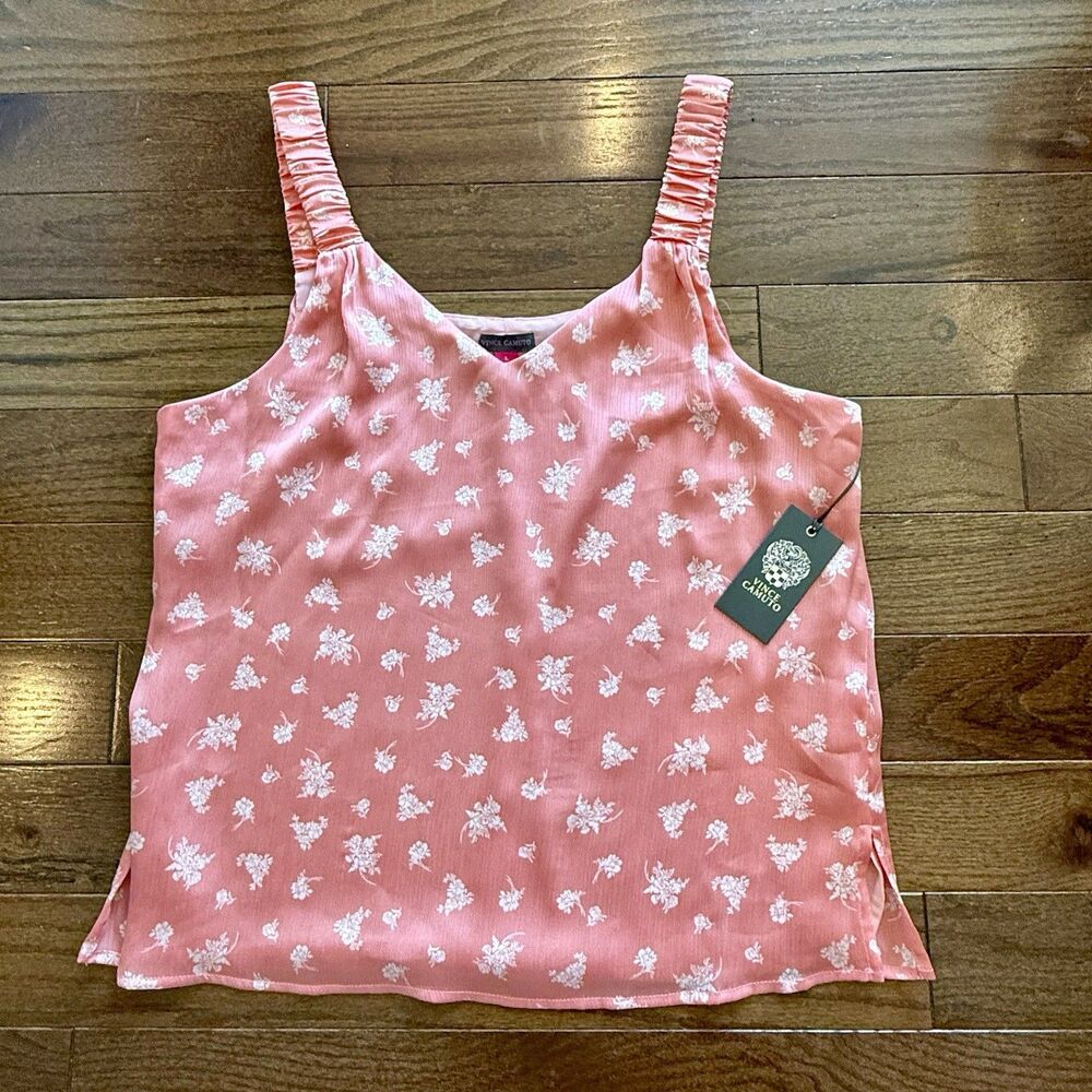 NWT Vince Camuto Fresh Look Coral Floral Sleeveless Tank Top L